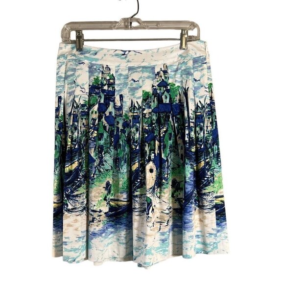 Talbots Dresses & Skirts - 𝅺TALBOTS Women's Pleated Skirt Vibrant Ocean & Seaside Pattern Size 8 Petite